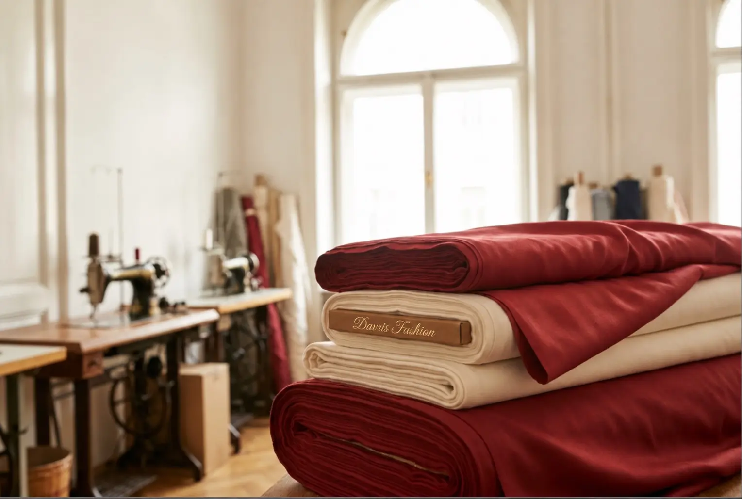 Davris Fashion Stoffgeschäft, Regale voller Meterware in Wien